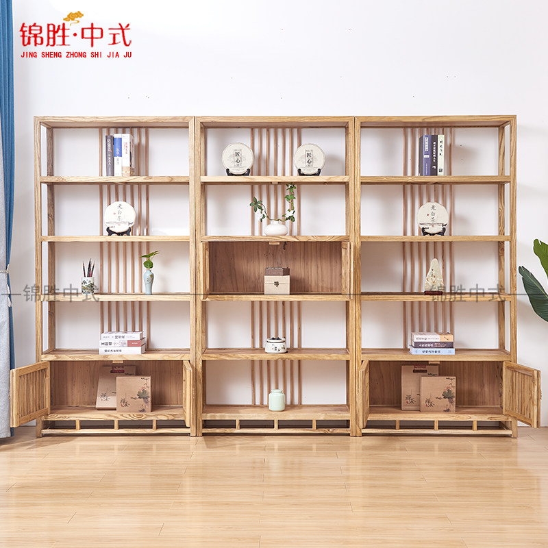 茶叶店展示柜陈列柜实q木榆木带灯茶具博古架普洱茶饼架货架展示