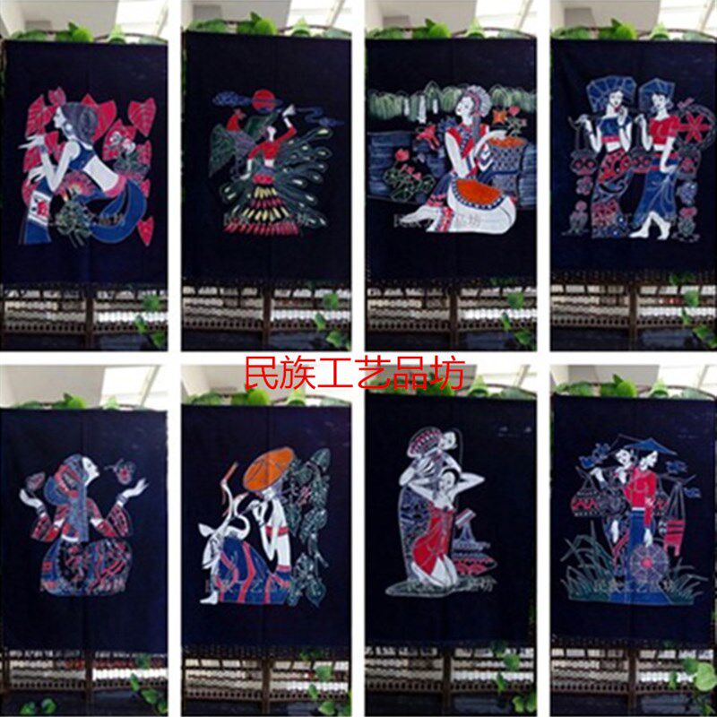 蜡染装饰画手工门帘贵州蜡染工艺壁挂画少数民族饭店客厅蜡染挂画
