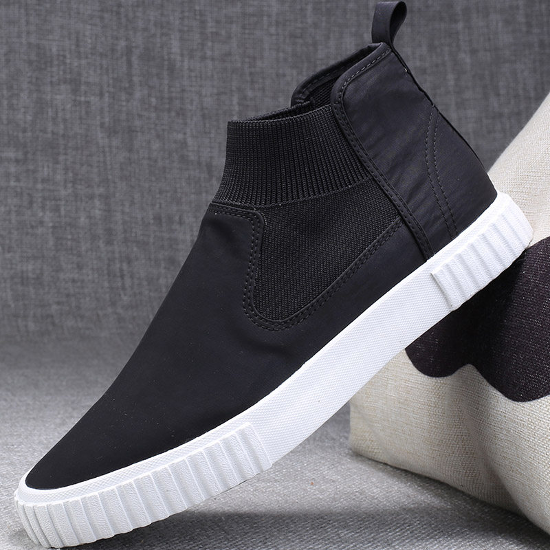 夏季男鞋透气薄款布鞋一脚蹬男士休闲高帮平底板O鞋2021新款鞋子