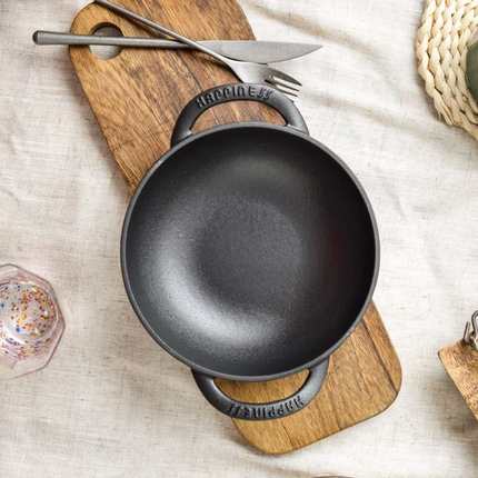 70YF19CM双耳小炒锅平底煎锅不粘锅加厚迷你小铁锅无涂层