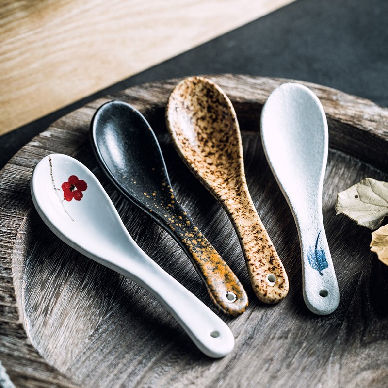 创意日式和风陶瓷勺小勺子汤勺 吃饭勺料理饭店家用小号调羹碗勺