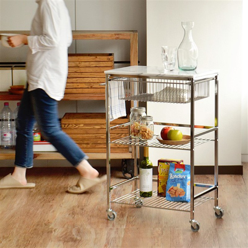 日本进口大理石台面金属多用途推车餐车厨房浴室滑轮收纳架置物架