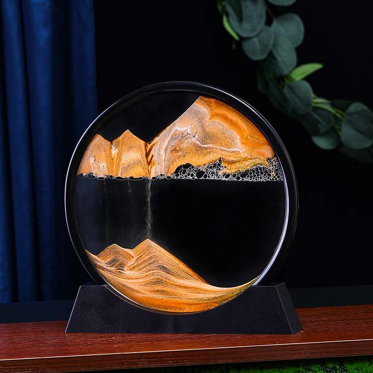 新款创意3D动态流沙画摆件12寸圆形流沙画沙漏摆件办公装饰品摆设图片