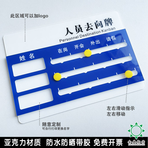 可更换工作人员去向牌员工岗位牌公司科室部门公告栏办Z公室提示