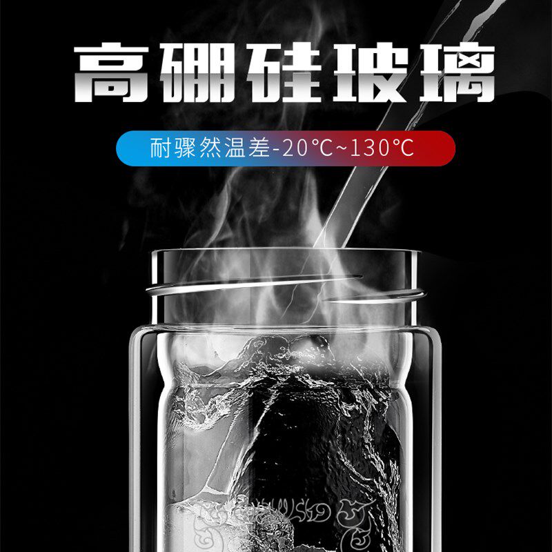 大容量水杯耐h高温玻璃杯保温杯子双层隔热防摔男款办公室泡茶