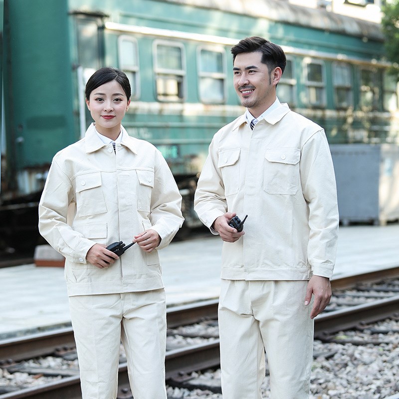 白色帆布电焊服劳保工作服套装 春秋E长袖耐磨防烫劳动防护服定
