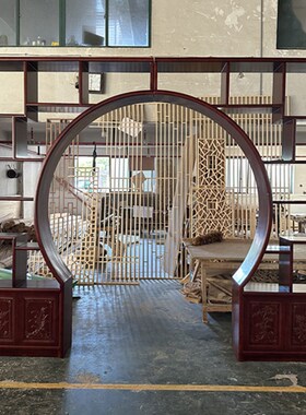 月洞门博古架实木新中式古董架客厅多宝阁隔断展示柜玄关拱门定制