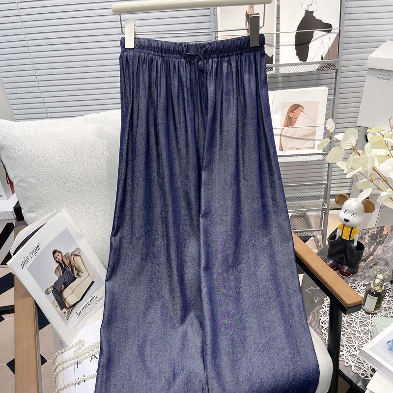 胡子叔大码胖mm牛仔阔腿裤女夏季薄款超薄垂感宽松直筒拖地凉凉裤