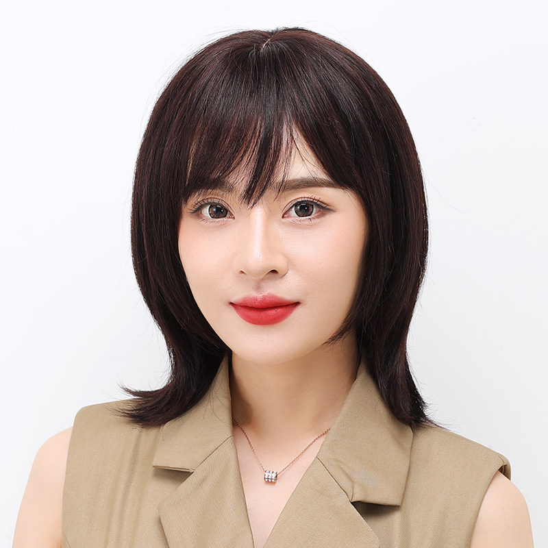 假发女长发真发自然全头套式中长发真人发丝锁骨短发假发套初恋头
