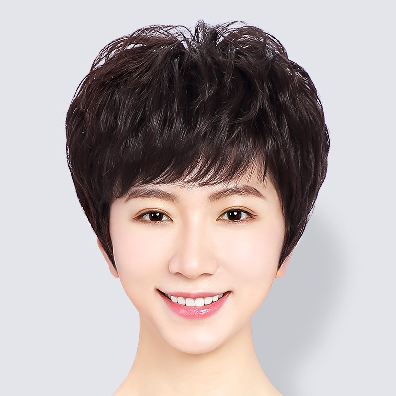 假发全头套女真人发丝短发中老年女士妈妈款发套假头发真发短卷发