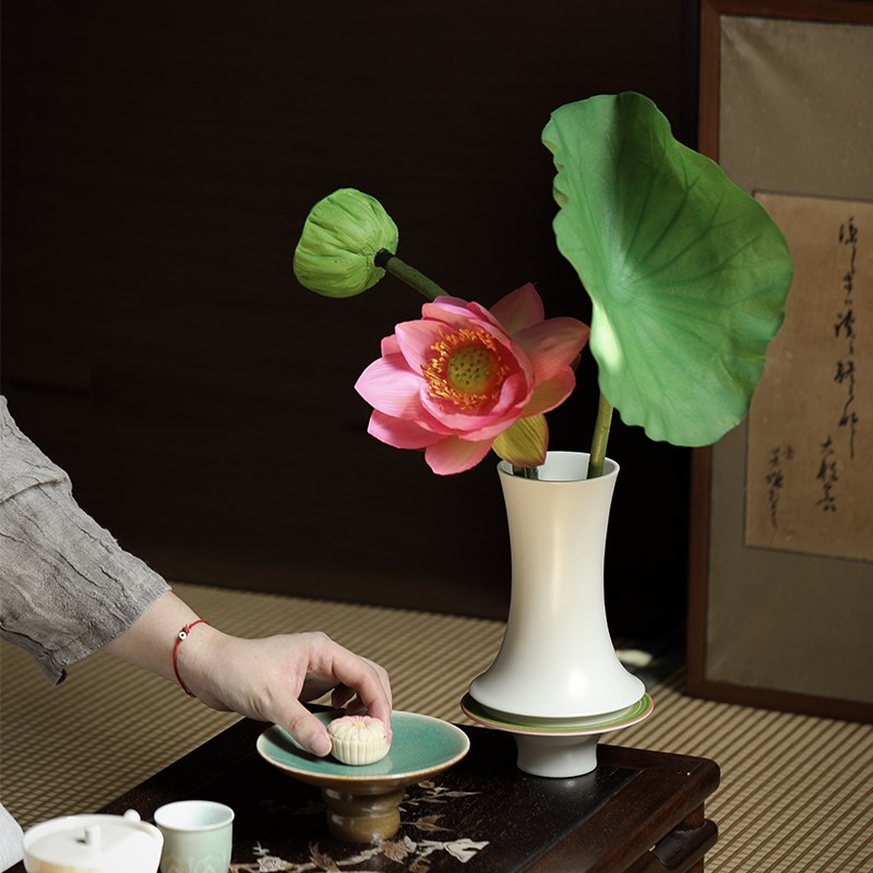 大相莲花手工陶瓷花瓶 新中式花器摆件 家居客厅茶室软装花艺花插