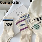 Curra Kstin早秋新款 袜子女中筒袜透气花边蝴蝶结刺绣无骨袜A