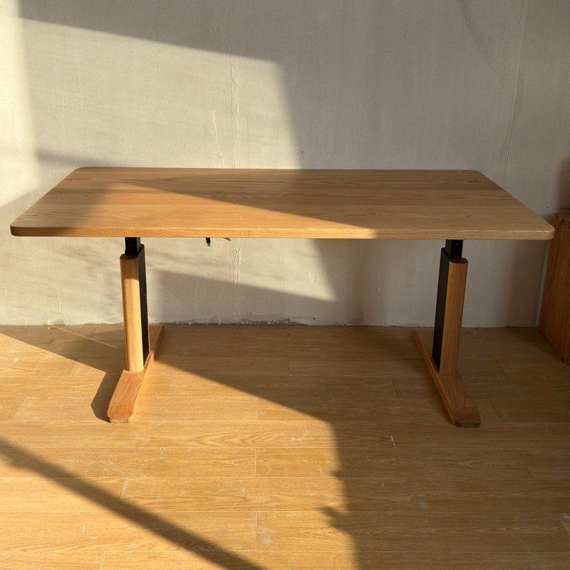 实木电动升降桌工作台橡木书桌学习桌电脑桌腿可升降办公黑胡桃木