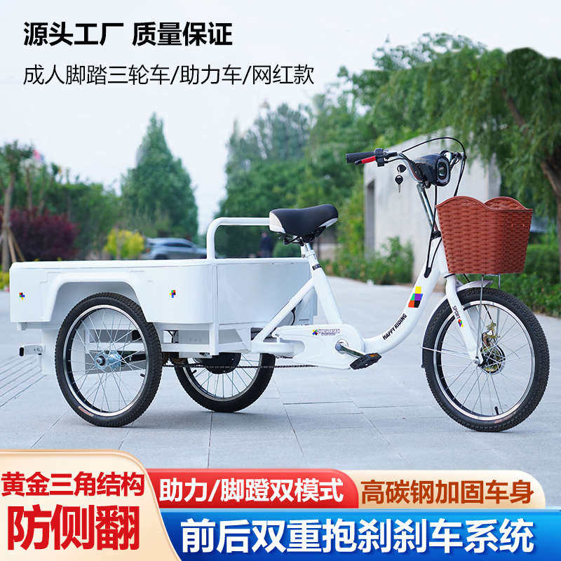 网红摆摊三轮车i脚蹬助力三轮车电动助力脚踩两用摆摊神器网红款