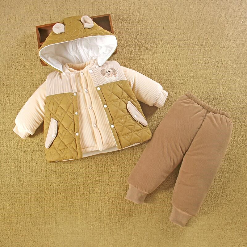 1一2岁男宝宝冬装分体外套装冬季外出服婴儿衣服加厚棉服袄三件套