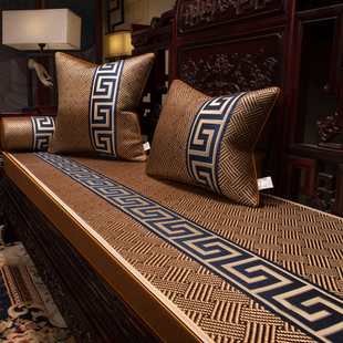 夏季凉席新中式家l用红木沙发套罩巾防滑藤席凉垫透气坐垫盖布定