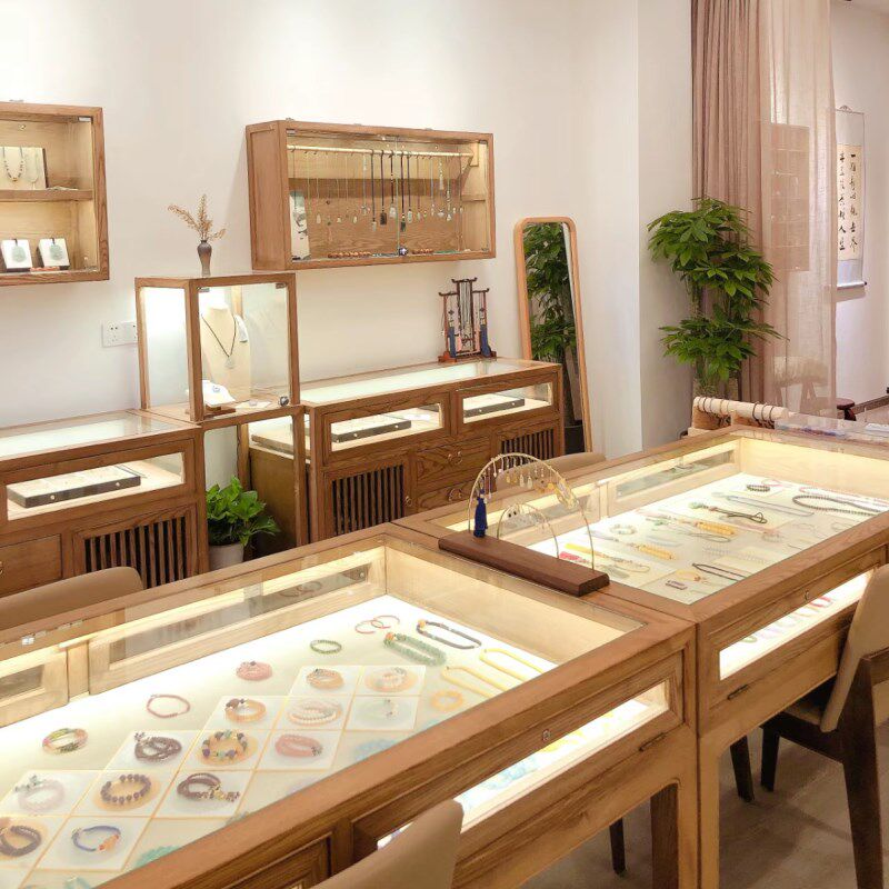 实木珠宝展示柜首饰玉器饰品柜台玻璃F柜子展柜陈列柜新中式手串