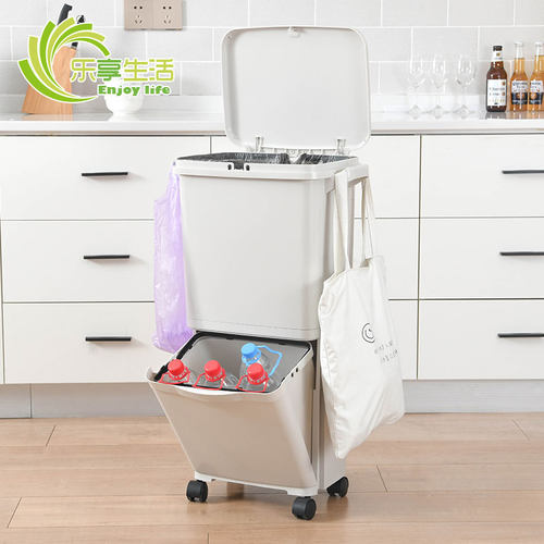 家用厨房双层家用分类垃圾桶干湿分离大号收纳垃圾V箱塑料带盖带