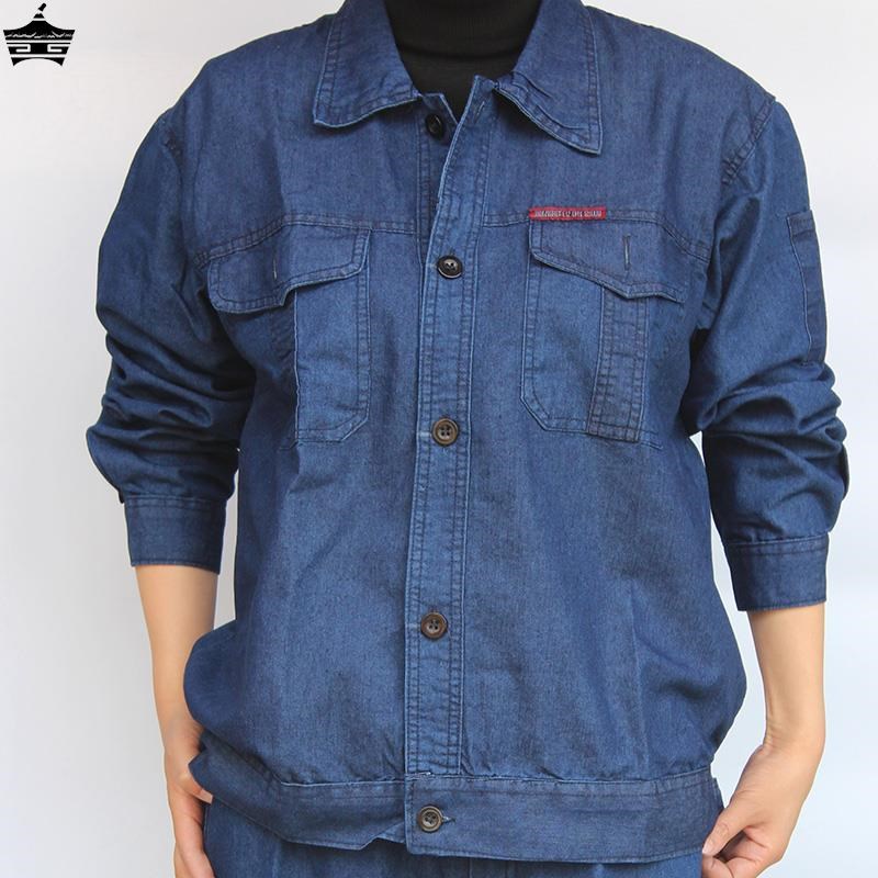 牛仔工作服套装i男焊工夏季电焊超薄款劳保服印字防烫耐磨透气