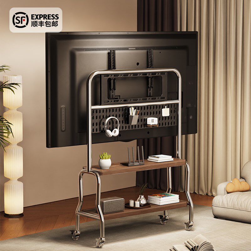 电视机落地支架可移动立式不锈钢带轮艺术推车55/65/75寸通用挂架