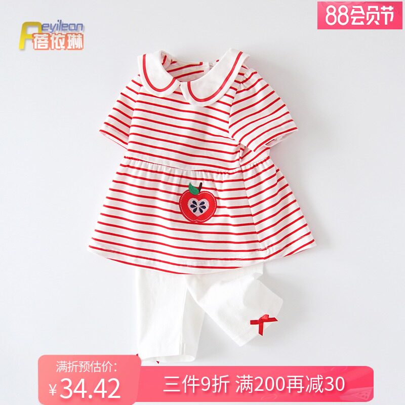 小童装婴幼儿夏装0-1-3岁女宝宝公主套装薄款条纹洋气女婴儿衣服2