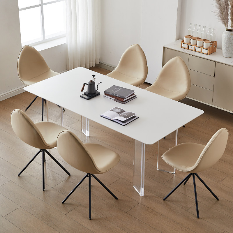 压克力岩板餐桌小户型纯s白饭桌子长方形现代简约悬浮岛台餐桌椅