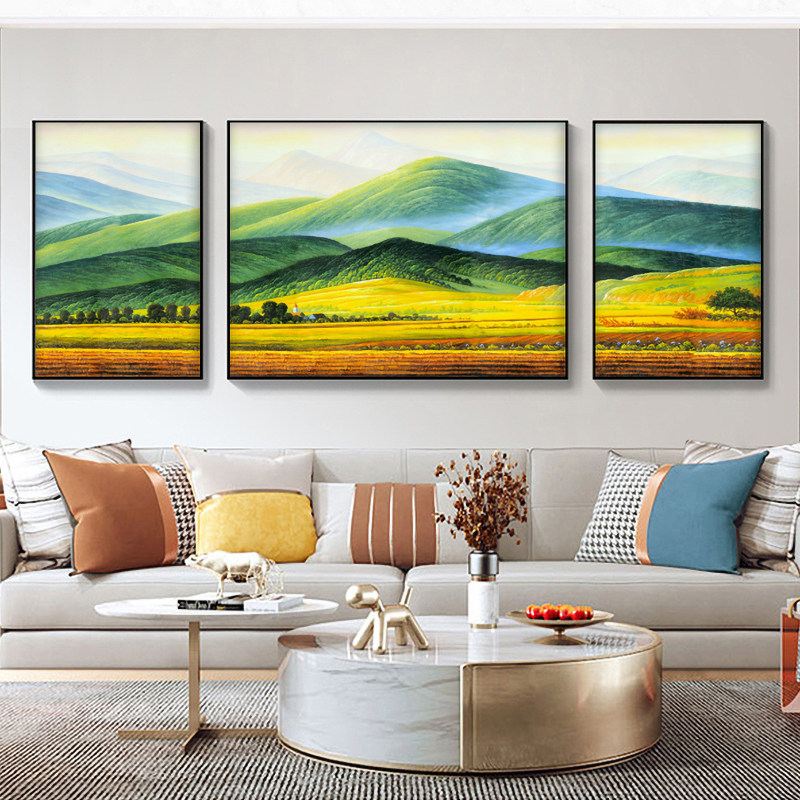 网红巨人山装饰画青山图靠山图客厅沙发背景墙三联画风水挂画西墙