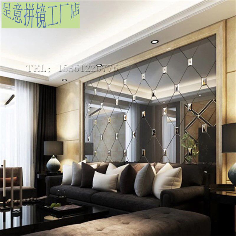 定制艺术玻璃拼镜电视背景v墙餐厅客厅玄关隔断茶镜银镜现代欧式