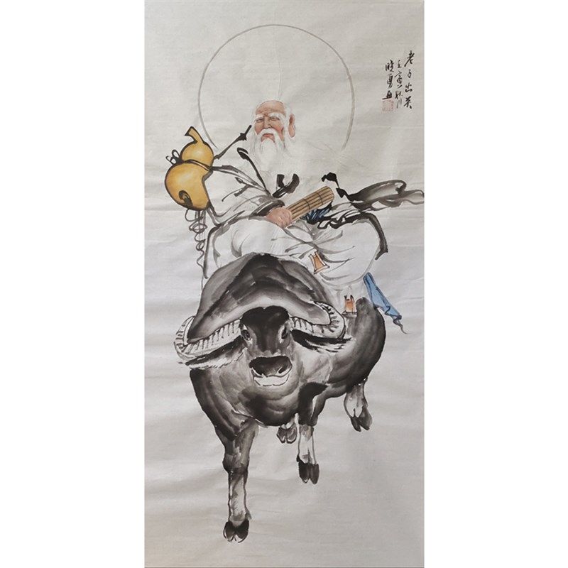 纯手绘人物国画老子出关四尺玄关挂画