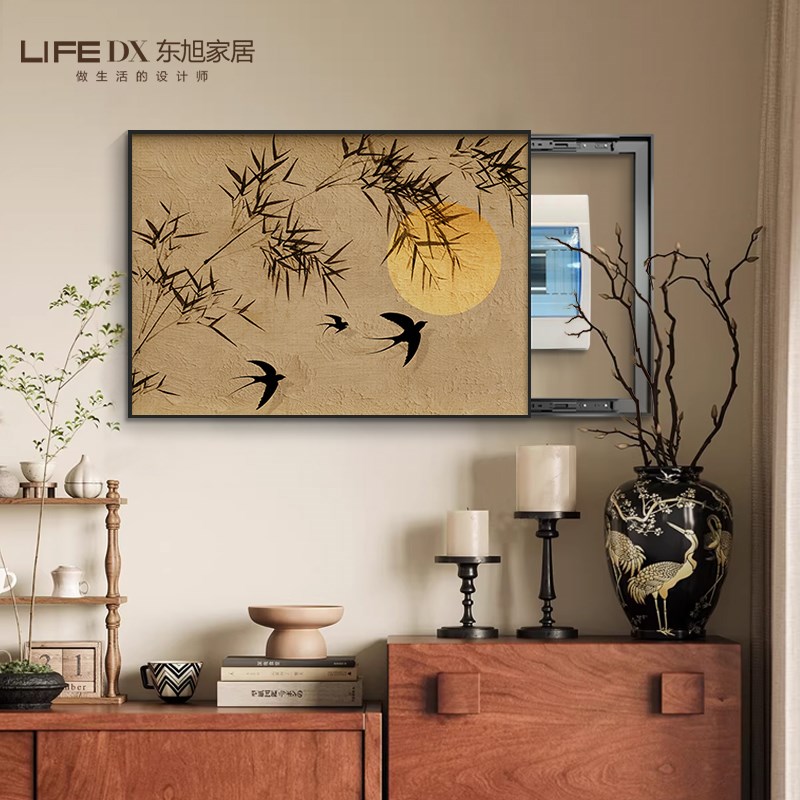 墨竹电表箱装饰画中古风高档复古配电箱挂画高级感遮挡免打孔壁画