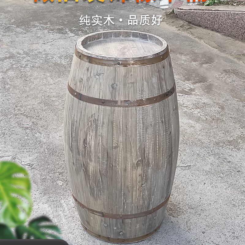 橡木桶装饰仿古酒桶o做旧木桶风化生锈红酒葡萄酒桶木制婚庆展会