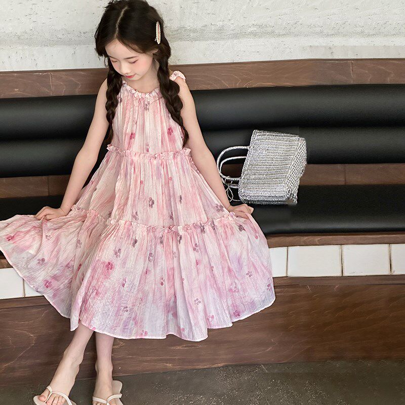 女大童夏季连衣裙2025新款初中生女孩洋气碎花吊带裙夏装公主裙子