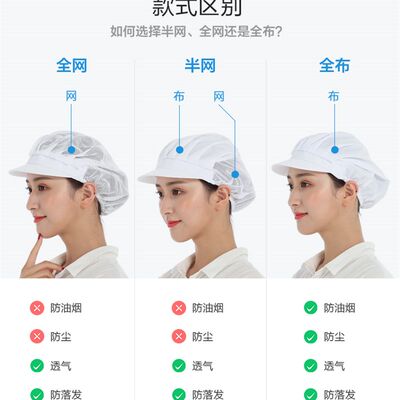 轩之新防尘工作帽子厨师帽女厨房餐饮车间食品厂白色卫生工厂食堂