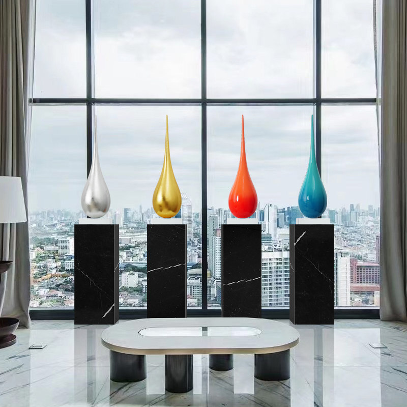 样板房玄关大型摆件售楼处大堂酒店大客厅轻奢落地水滴雕塑装饰品