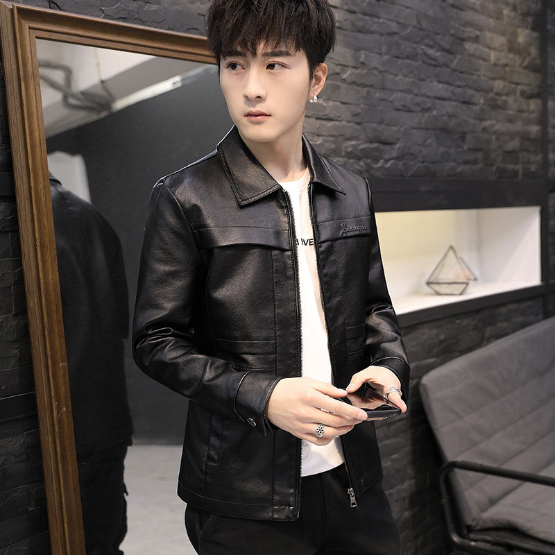 2023新款皮衣男翻领机车服青年春秋外套潮男士皮夹克加绒韩版帅气