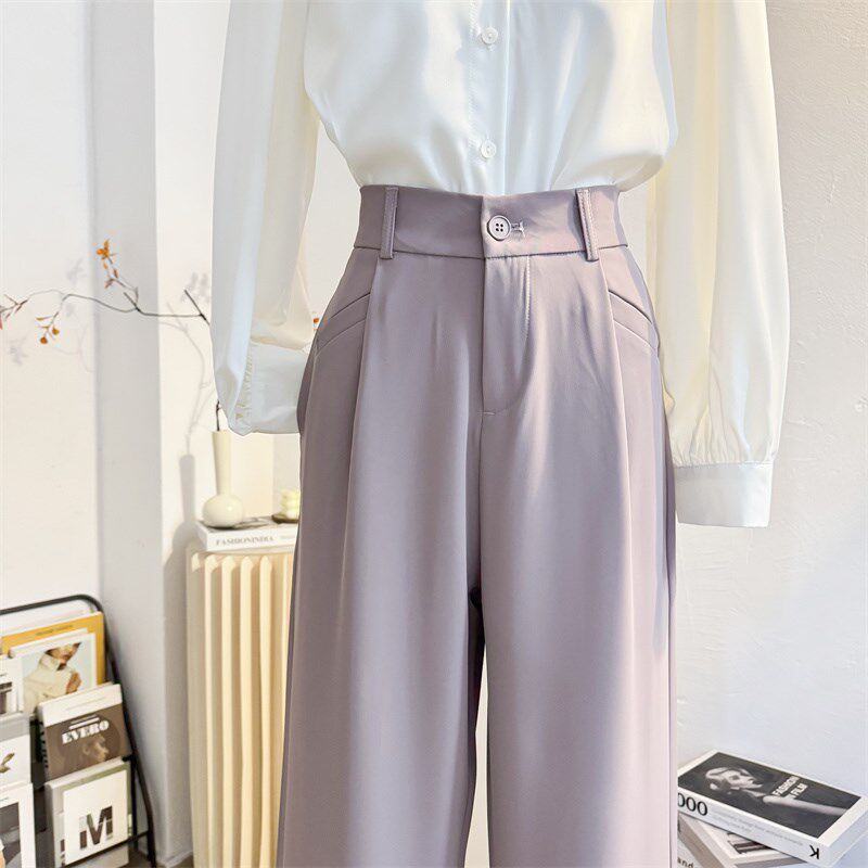 紫色西装阔腿裤女2025春夏季薄款垂感窄版直筒裤高腰宽松休闲裤子