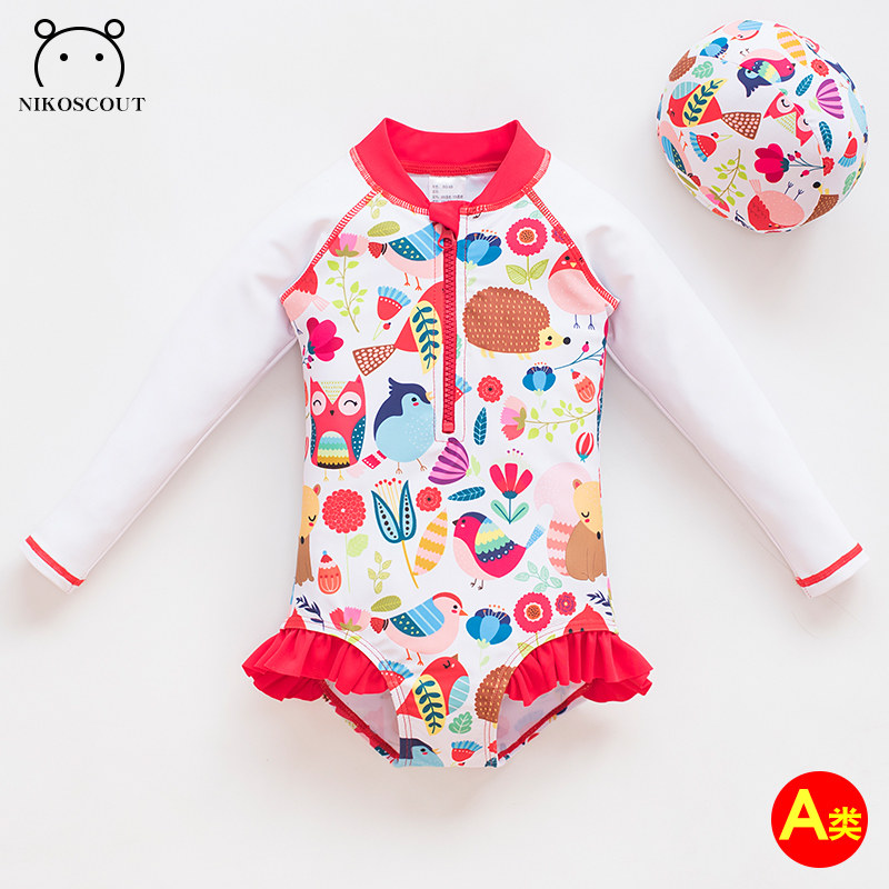 泳衣儿童女宝宝2-3岁5婴儿2021年新款长袖速干连体防晒可爱游泳衣