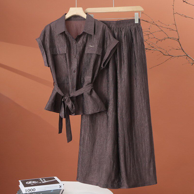 时髦套装女夏季薄款2025年新款时尚洋气减龄休闲女士阔腿裤两件套