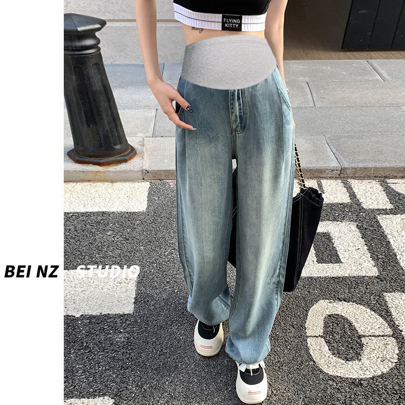 孕妇裤子夏季薄款外穿孕早期直筒牛仔裤夏装大码宽松阔腿裤女夏款