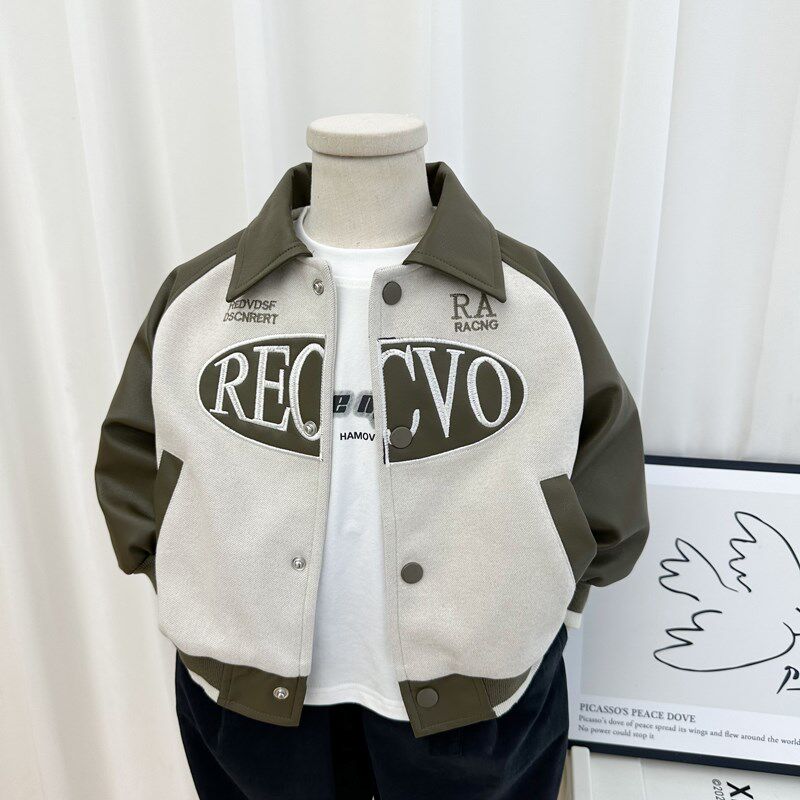 男童春装外套2024新款儿童休闲洋气拼接夹克衫男孩春秋皮衣开衫潮