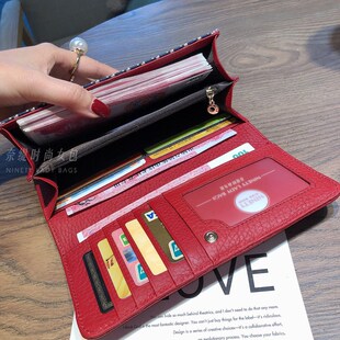 工厂现货真皮长款钱包女士2024新款皮夹小众设计多卡包帆布零钱包