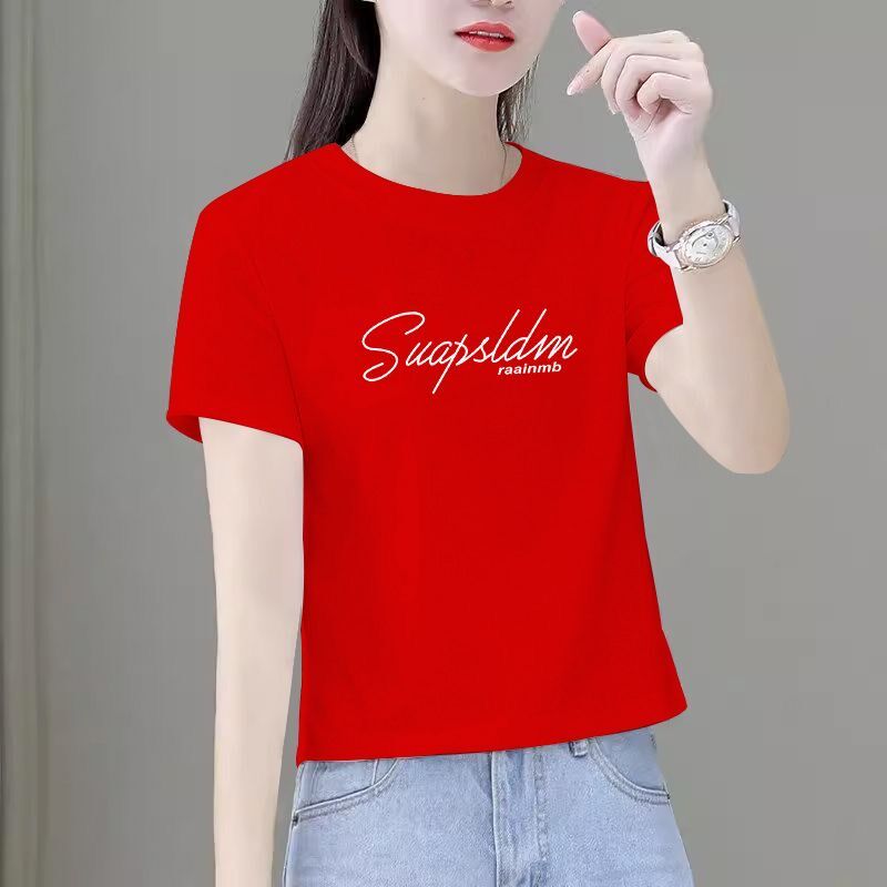 短款短袖t恤女正肩夏季2025新款小个子宽松圆领百搭半袖T恤上衣
