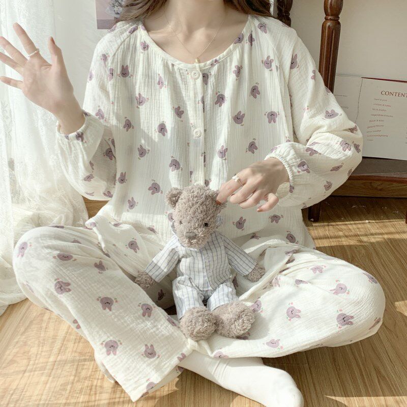 纱布纯棉产后月子服哺乳家居服春秋夏季薄款孕妇睡衣大码两件套