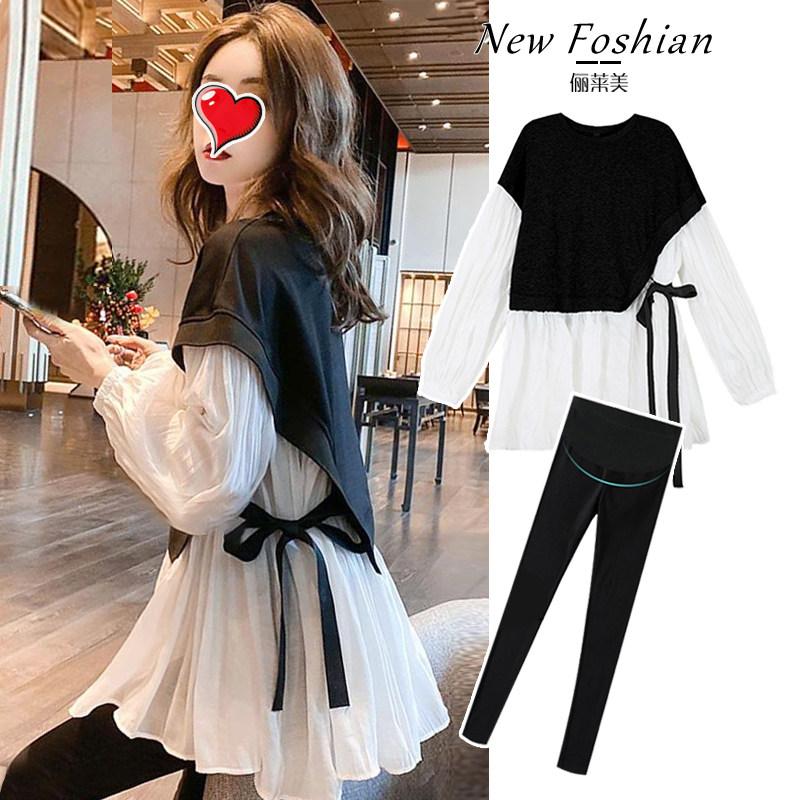 孕妇春装套装时尚款外出网红春秋款2023新款春季长袖上衣女两件套