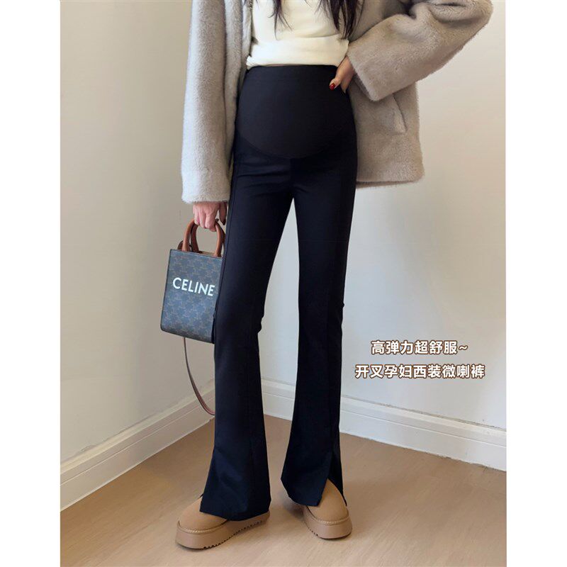 开叉孕妇西装微喇裤子春秋季2025新款不勒肚子外穿黑色拖地裤春夏