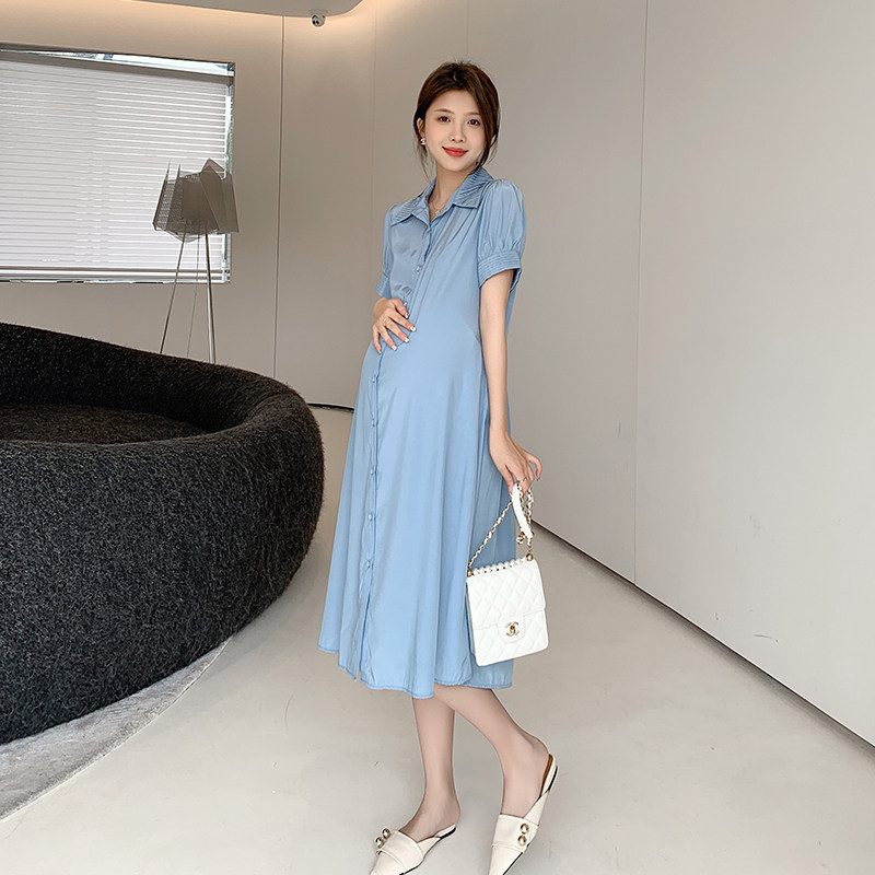 孕妇连衣裙夏款高级感2024新款夏季中长款职业孕妇装夏装衬衫裙子