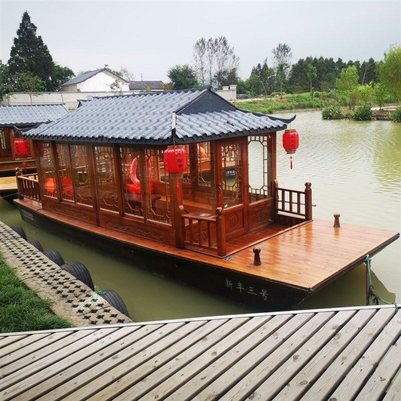 观光画舫船餐饮木质仿古公园景区水上乐园中式电动定制民宿厂家