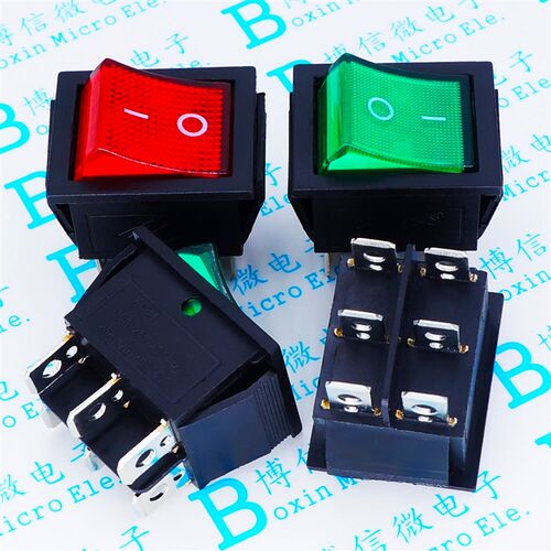KCD4 25*31带灯 KCD4-202 船型开关 6脚4脚带灯 16A250V 红/绿/黄