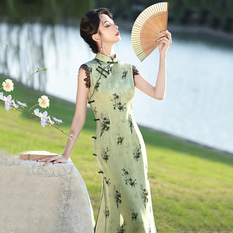 无袖国风中式长款旗袍2025新款夏季年轻款女民国复古修身日常可穿