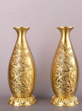 宏达 黄铜喜上眉梢花瓶 客厅书房玄关新创意铜摆件